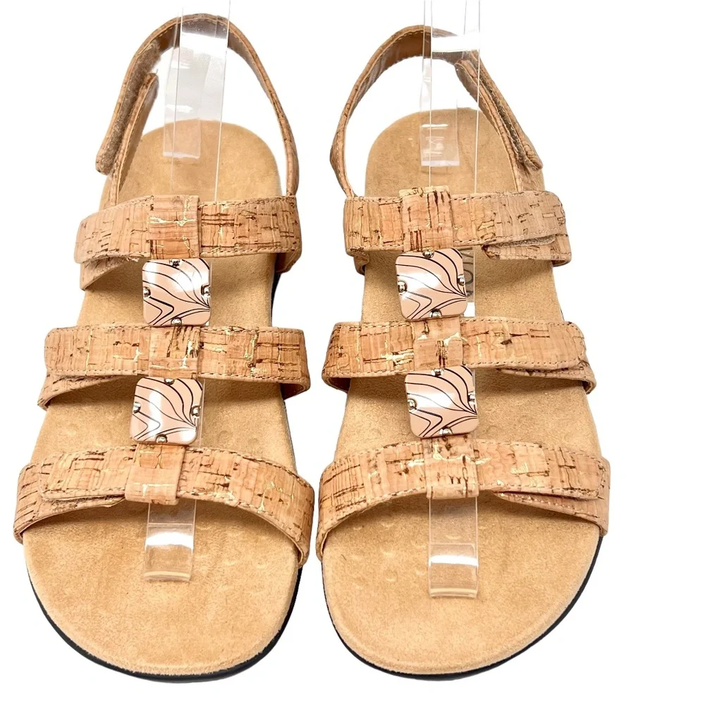 Vionic women's Amber gold cork adjustable strap sandals size 6
